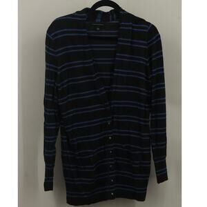 Banana Republic Women's Button-Up Sweater Striped Print Long Sleeve Size L Blue